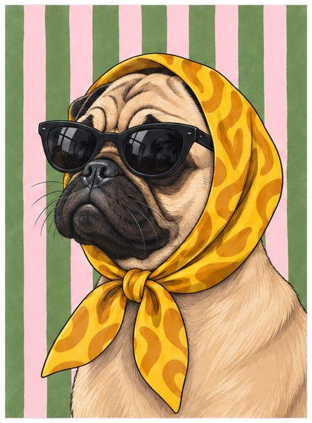 Diseño Polera retro pug