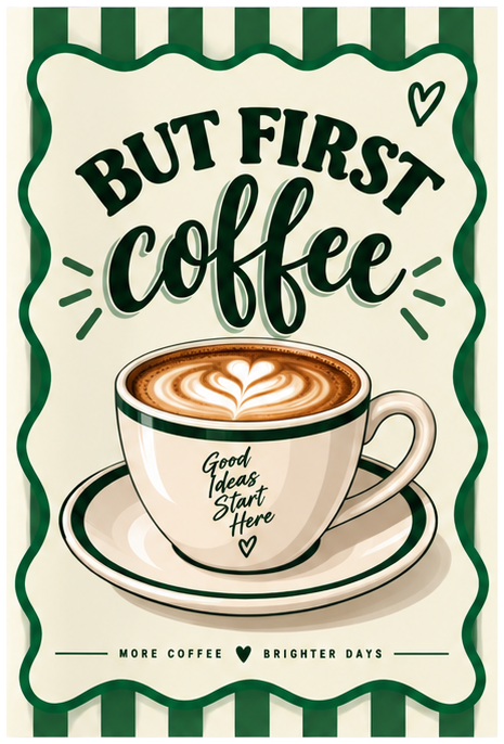 Diseño Polera But First, Coffee